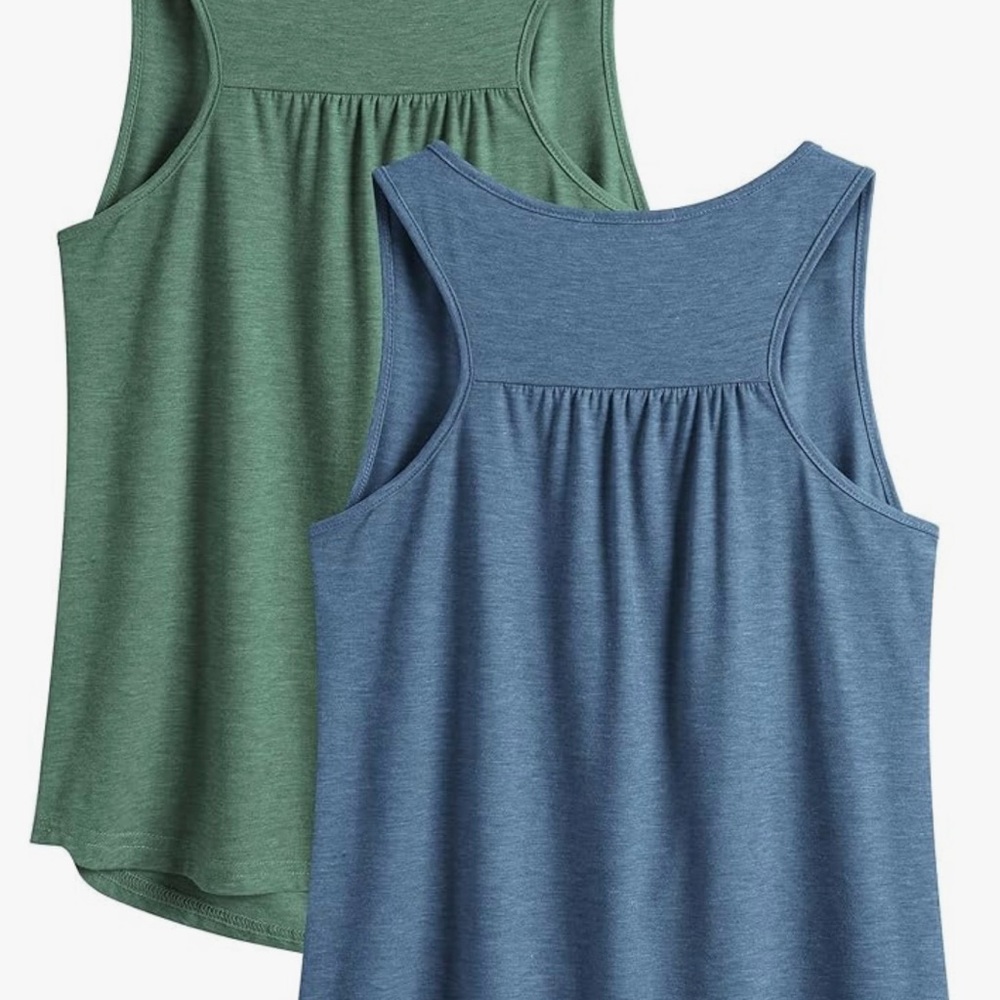 Women's Sleeveless Exercise Tops - Blue and Green- razor back